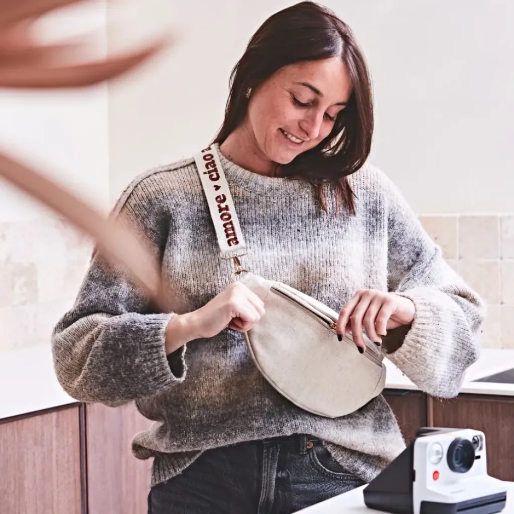 Fabrique de Styles Banane en lin et coton écru et terracotta avec bandoulière amovible - Bananez* Sacs Et Cabas