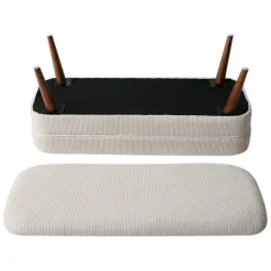 Fabrique de Styles Banc coffre en velours côtelé écru - Eleonor* Bancs Et Banquettes