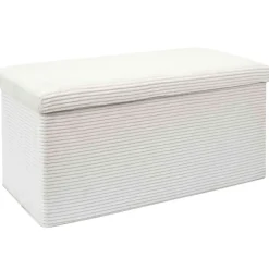 Fabrique de Styles Banc coffre pliable en tissu côtelé beige - Scarlett* Bancs Et Banquettes