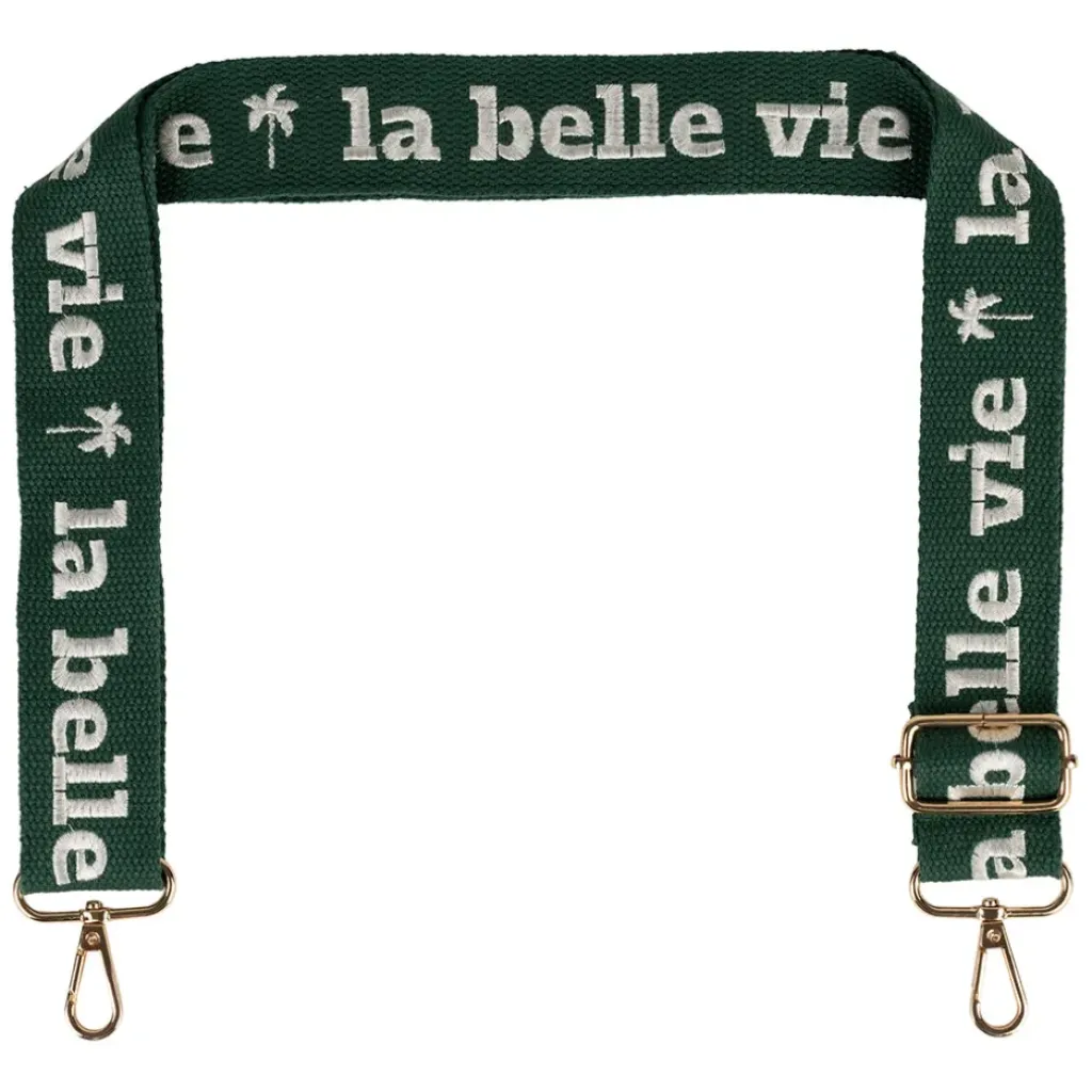 Fabrique de Styles Bandoulière brodée réglable en coton émeraude et écru* Accessoires Mode