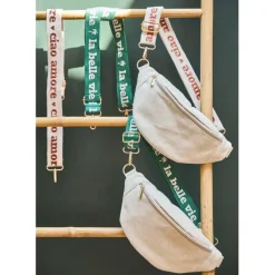 Fabrique de Styles Bandoulière brodée réglable en coton émeraude et écru* Accessoires Mode