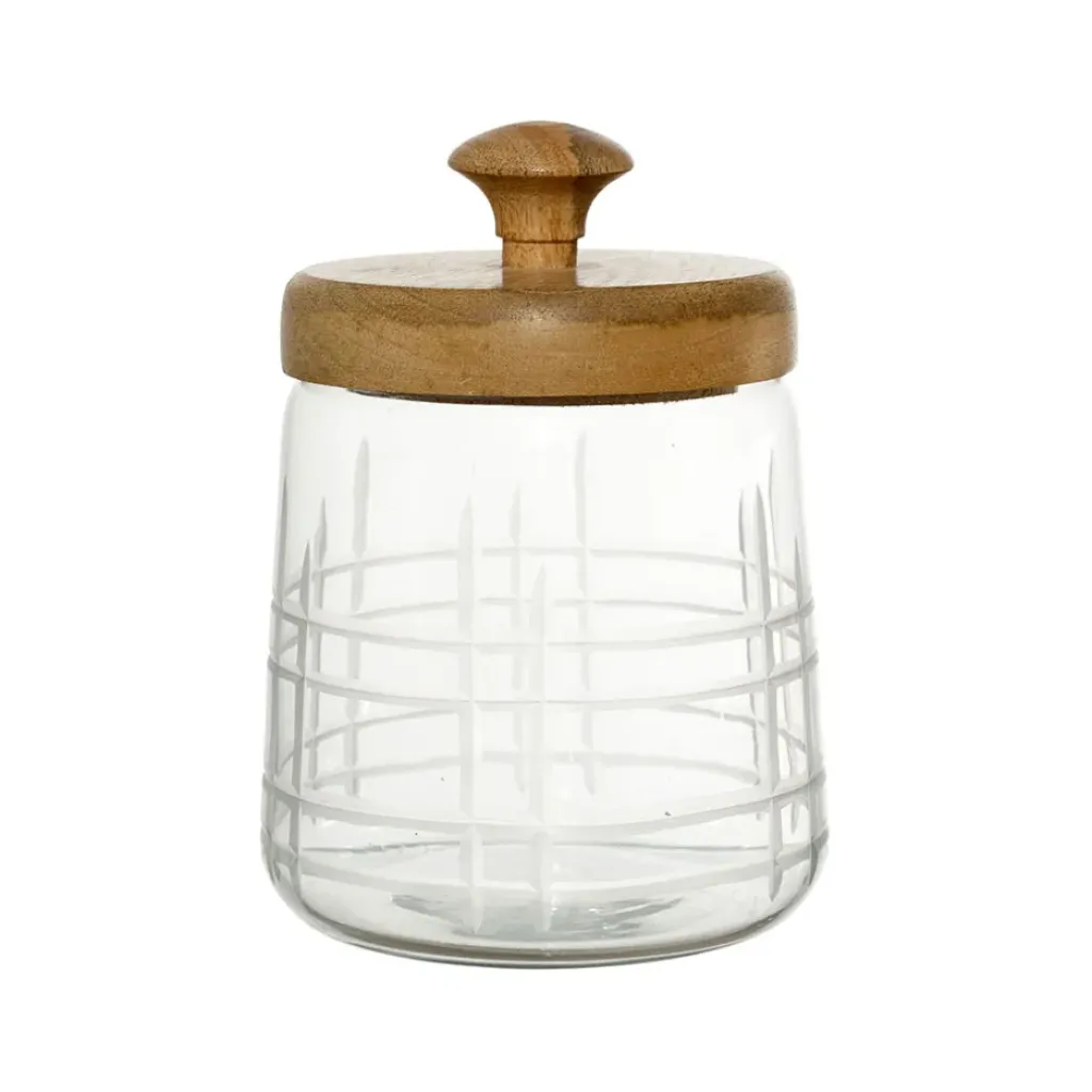 Fabrique de Styles Bocal avec couvercle gravé carreau ciment h17cm en manguier* Pots Et Bocaux