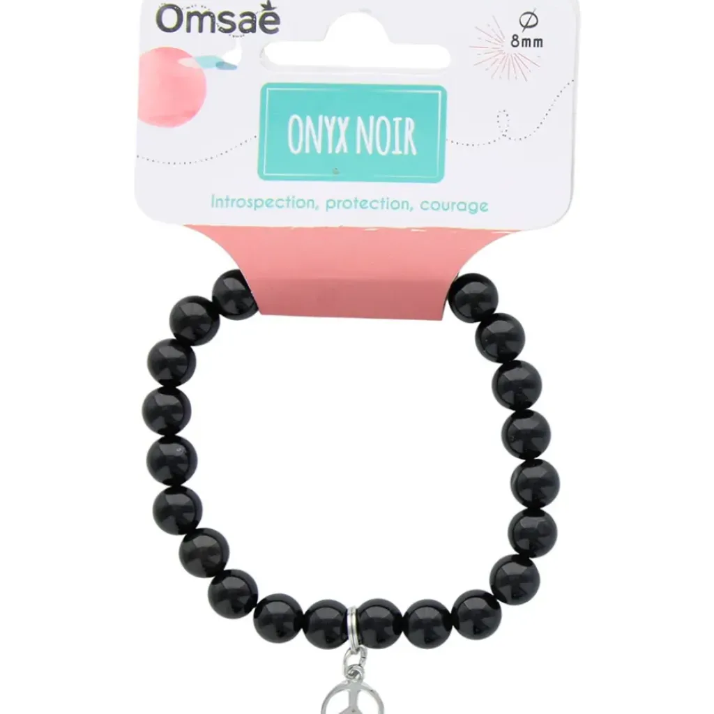 Fabrique de Styles Bracelet onyx perles rondes 8mm et signe paix* Bijoux Fantaisie