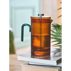 Fabrique de Styles Cafetière à piston striée en verre borosilicate et émeraude 1L* Théières Et Cafetières
