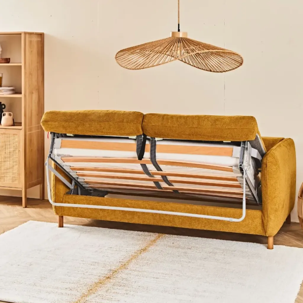 Fabrique de Styles Canapé convertible 2 places Gustave - Tissu Texturé - Crown Moutarde* Canapés Convertibles