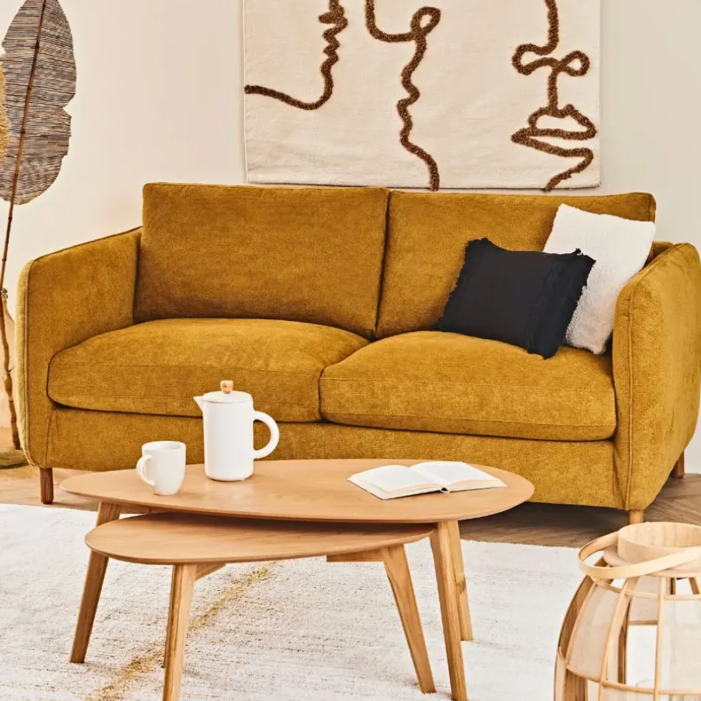 Fabrique de Styles Canapé convertible 2 places Gustave - Tissu Texturé - Crown Moutarde* Canapés Convertibles