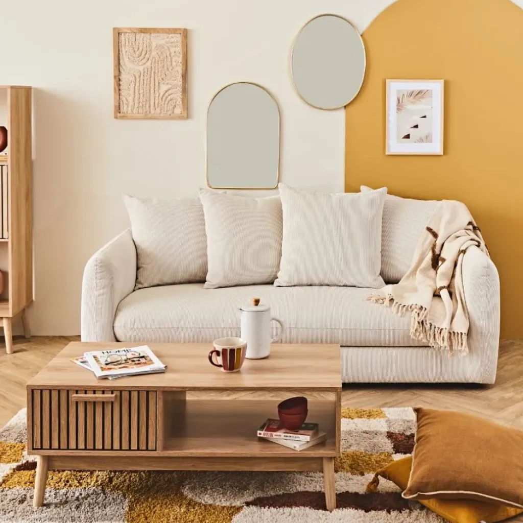 Fabrique de Styles Canapé fixe 3 places Basile - Effet Velours Côtelé - Fjord Écru* Canapés Fixes