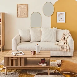 Fabrique de Styles Canapé fixe 3 places Basile - Effet Velours Côtelé - Fjord Écru* Canapés Fixes