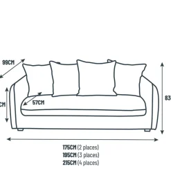 Fabrique de Styles Canapé fixe 3 places Basile - Effet Velours Côtelé - Fjord Écru* Canapés Fixes