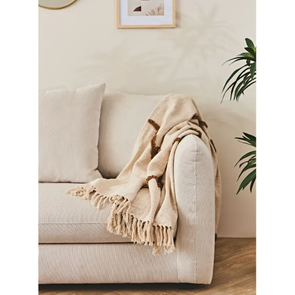 Fabrique de Styles Canapé fixe 3 places Basile - Effet Velours Côtelé - Fjord Écru* Canapés Fixes