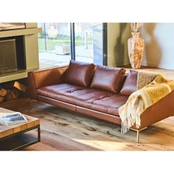 Fabrique de Styles Canapé fixe 3 places en cuir vintage cognac - Montino* Canapés Fixes