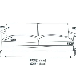 Fabrique de Styles Canapé fixe 3 places Gaspard - Velours Vintage - Adore Anthracite* Canapés Fixes