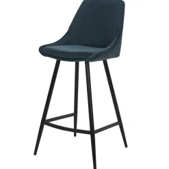 Fabrique de Styles Chaise de bar en velours côtelé bleu foncé h67cm - Ben* Tabourets Et Chaises De Bar