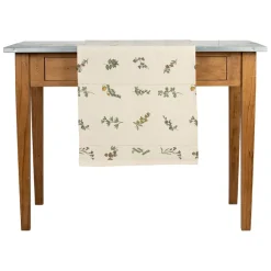 Fabrique de Styles Chemin de table en coton naturel et vert 160x50cm - Juline* Chemins De Table