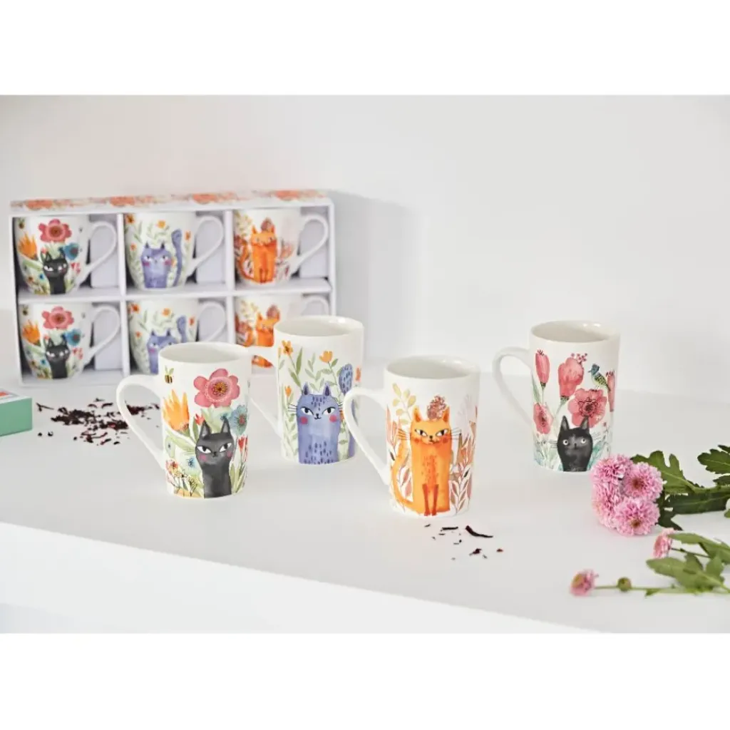Fabrique de Styles Coffret de 4 mugs en porcelaine chat 35cl - Savannah* Tasses Et Mugs