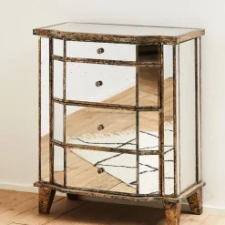 Fabrique de Styles Commode en bois miroir patine 4 tiroirs H88cm* Commodes