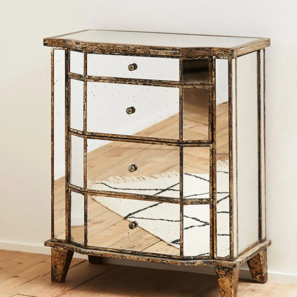 Fabrique de Styles Commode en bois miroir patine 4 tiroirs H88cm* Commodes
