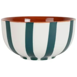 Fabrique de Styles Coupelles x3 en grès rayées émeraude et blanc avec planche d11cm - Alaria* Bols Et Coupelles