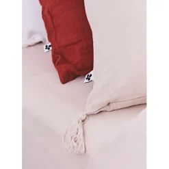 Fabrique de Styles Coussin dehoussable avec pompons en gaze de coton pampa 40x40cm - Gaia* Coussins Et Housses