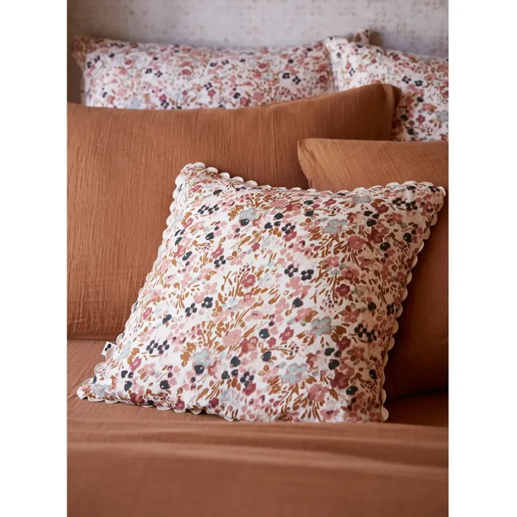 Fabrique de Styles Coussin déhoussable avec croquet en gaze de coton imprimée pampa 40x40cm - Capucine* Coussins Et Housses