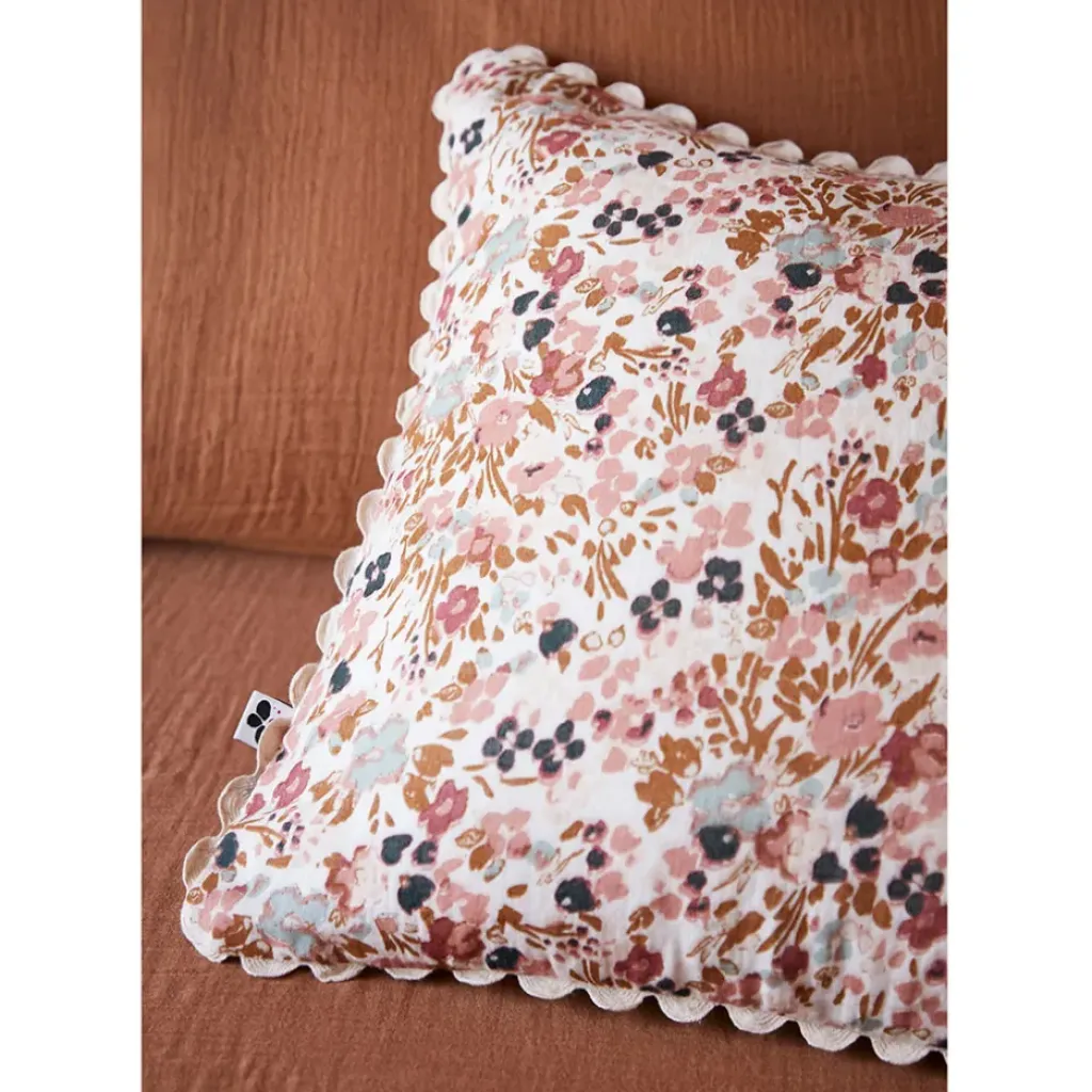Fabrique de Styles Coussin déhoussable avec croquet en gaze de coton imprimée pampa 40x40cm - Capucine* Coussins Et Housses