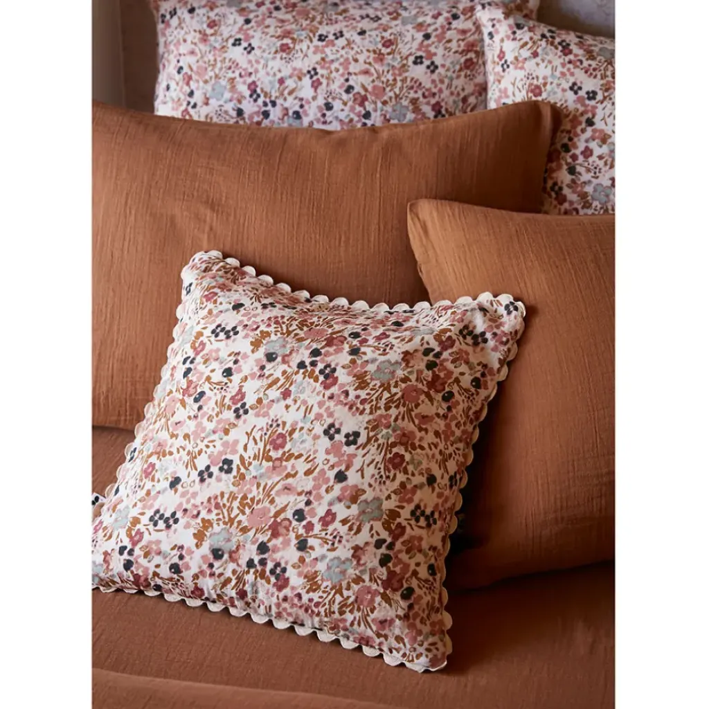 Fabrique de Styles Coussin déhoussable avec croquet en gaze de coton imprimée pampa 40x40cm - Capucine* Coussins Et Housses