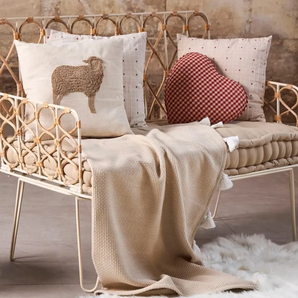 Fabrique de Styles Coussin en coton naturel et brun 45x45cm - A la ferme* Coussins Et Housses