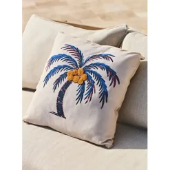 Fabrique de Styles Coussin palmier en coton et bleu 45x45cm - Palme* Coussins Et Housses