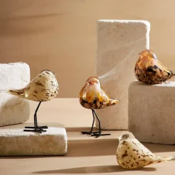 Fabrique de Styles Déco moineau en verre et fer beige et doré - Serin* Petits Objets Déco