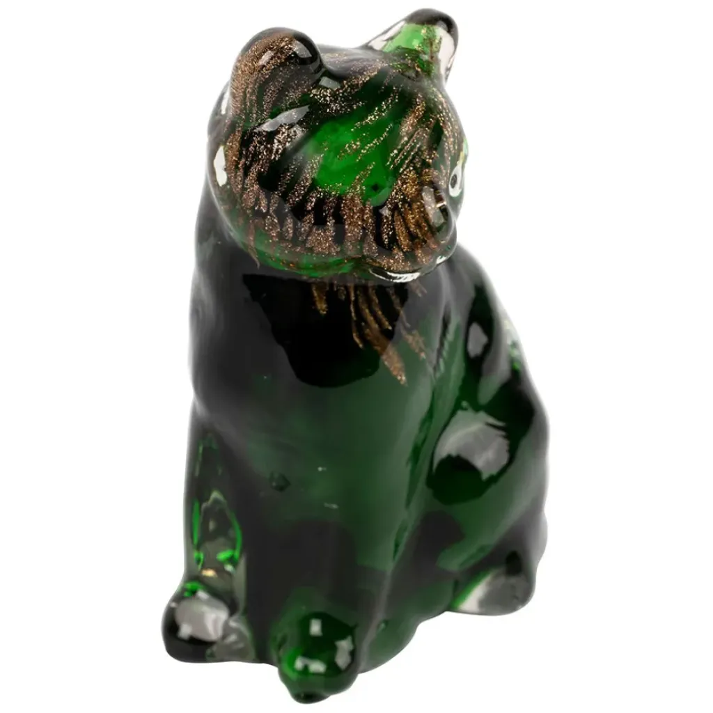 Fabrique de Styles Deco chat en verre vert et doré - Félin* Petits Objets Déco