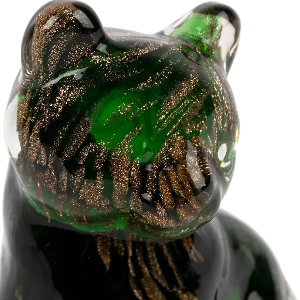 Fabrique de Styles Deco chat en verre vert et doré - Félin* Petits Objets Déco