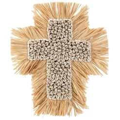 Fabrique de Styles Deco murale croix en raphia et coquillage naturel et blanc - Cauri* Déco À Suspendre Et Adhésive