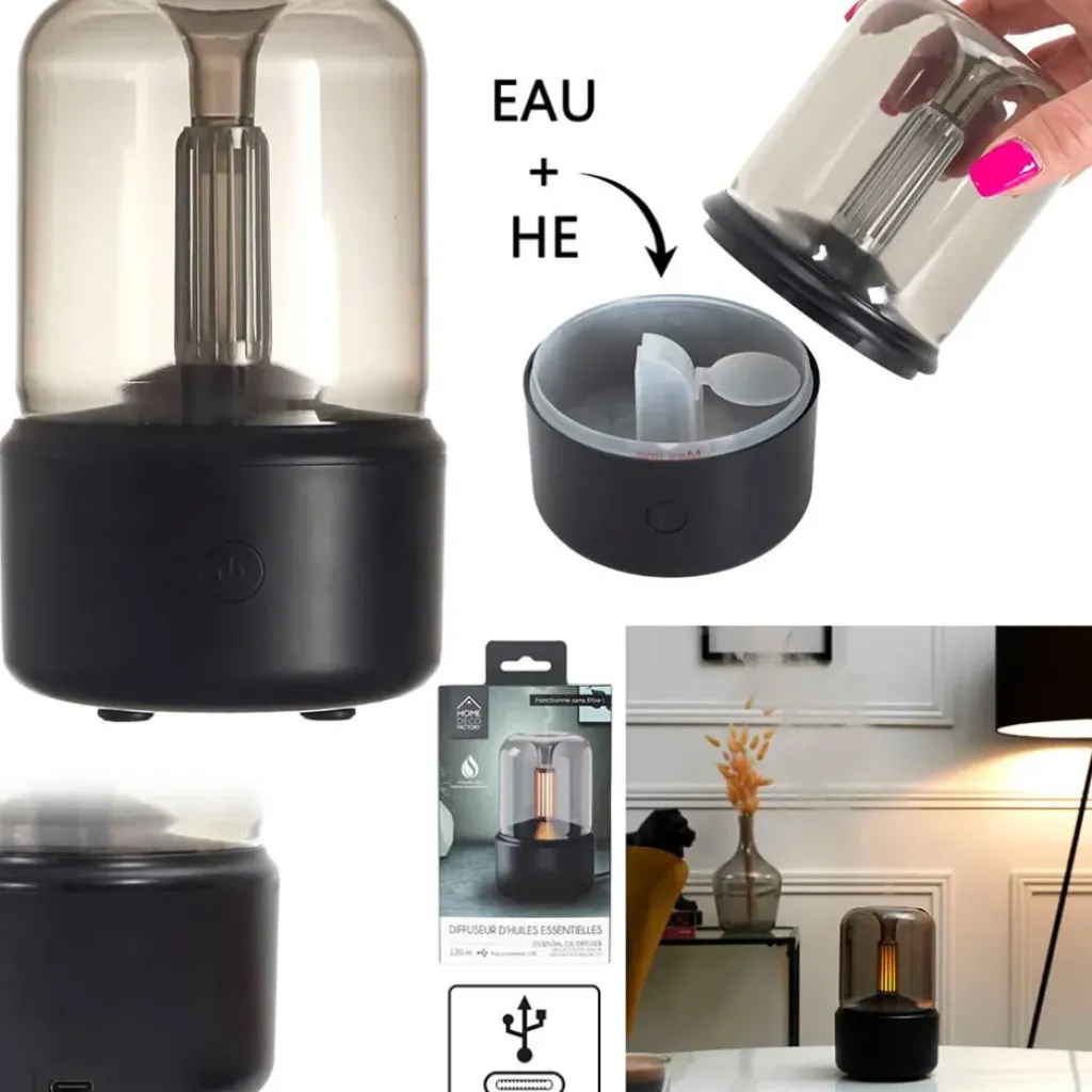 Fabrique de Styles Diffuseur d'huiles essentielles verre fumé h19cm* Huiles Essentielles Et Diffuseurs