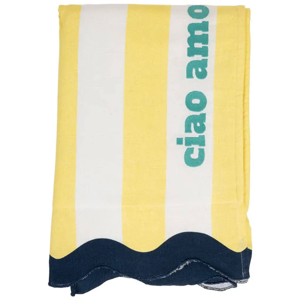 Fabrique de Styles Drap de plage en coton rayé jaune et bleu 170x85cm - Medi* Draps De Plage Et Foutas