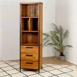 Fabrique de Styles Etagère en teck massif recycle avec 3 tiroirs H190cm - Alix* Bibliothèques Et Étagères