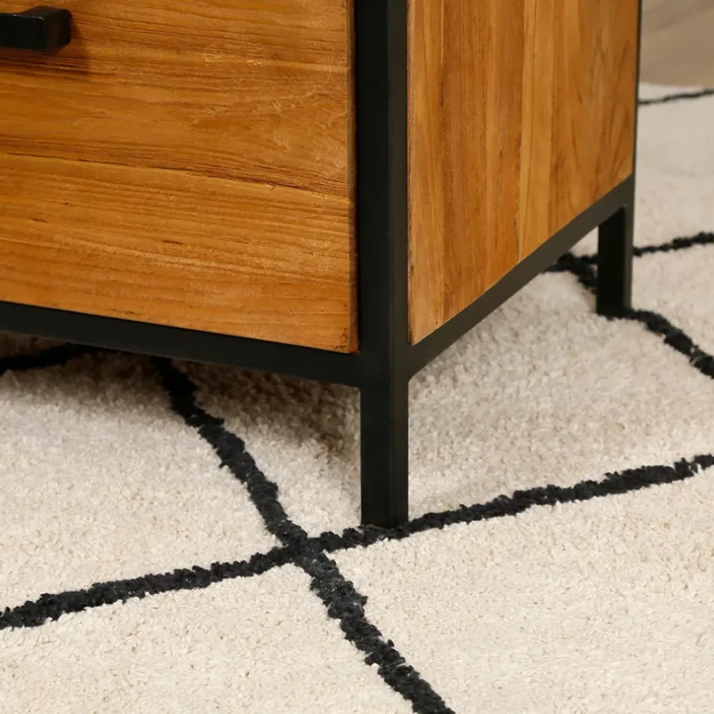 Fabrique de Styles Etagère en teck massif recycle avec 3 tiroirs H190cm - Alix* Bibliothèques Et Étagères