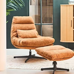 Fabrique de Styles Fauteuil et repose pied en tissu et fer noir - Lery* Fauteuils