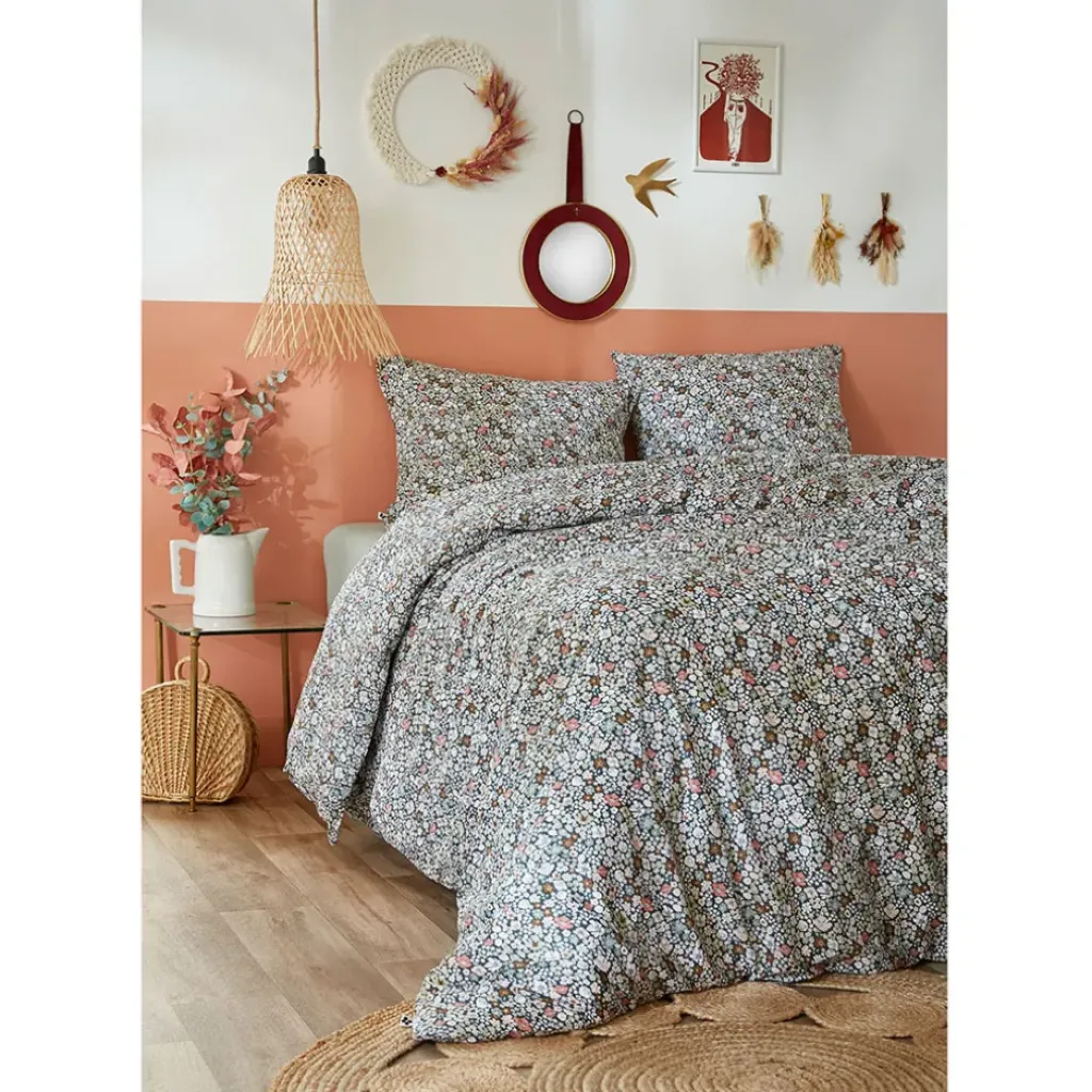 Fabrique de Styles Housse de couette 240x220 cm et 2 taies d'oreiller 60x60cm en coton imprimé fleurs - Malia* Housses De Couette