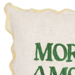 Fabrique de Styles Housse de coussin brodé " More Amor"' en coton écru et vert 45x45cm - Lumi* Coussins Et Housses