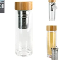 Fabrique de Styles Infuseur en verre double paroi avec bouchon bambou* Accessoires Thé Et Café
