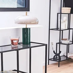 Fabrique de Styles Lampe champignon en fer émeraude et écru h40cm - Arty* Lampes À Poser