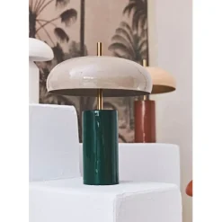 Fabrique de Styles Lampe champignon en fer émeraude et écru h40cm - Arty* Lampes À Poser