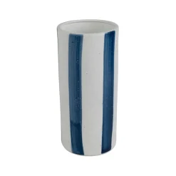 Fabrique de Styles Lampe cylindre en porcelaine rayée et blanc h24cm - Alaria* Lampes À Poser