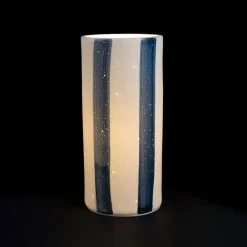 Fabrique de Styles Lampe cylindre en porcelaine rayée et blanc h24cm - Alaria* Lampes À Poser