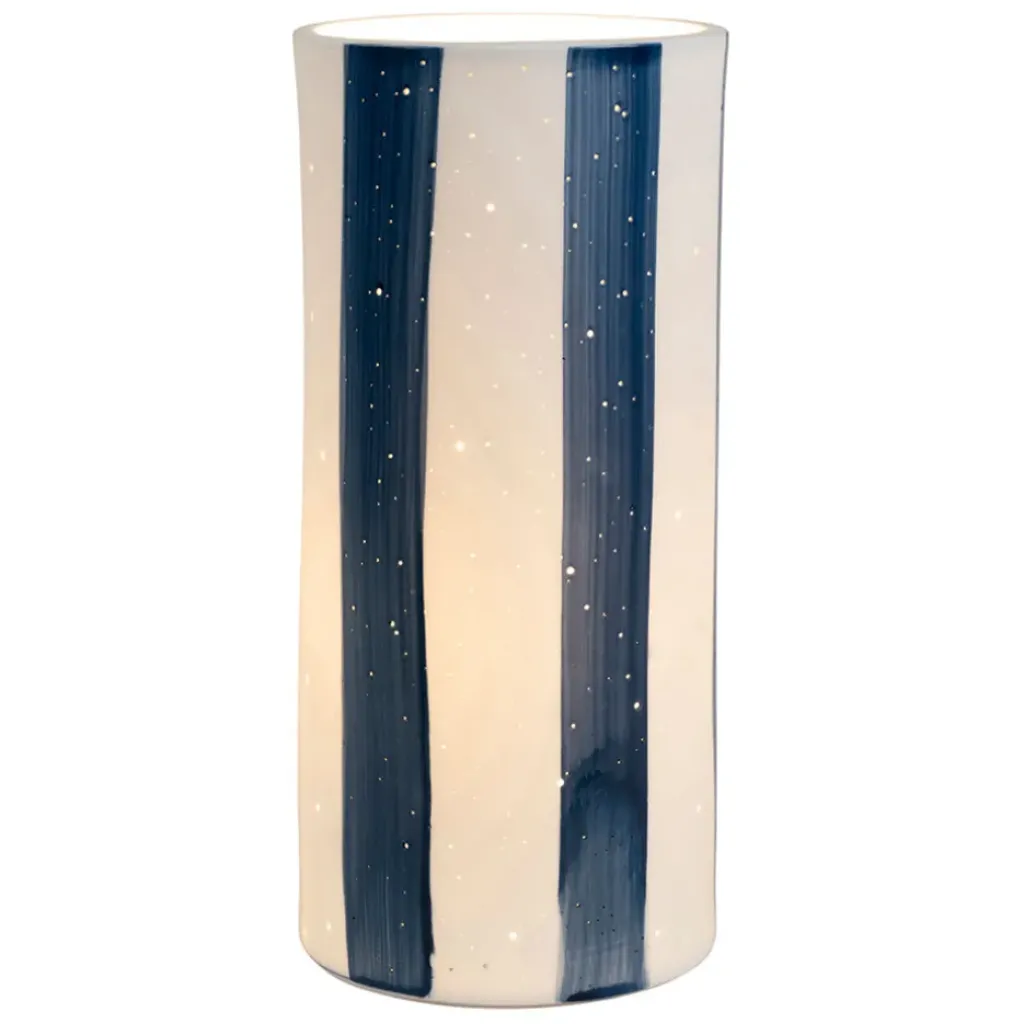 Fabrique de Styles Lampe cylindre en porcelaine rayée et blanc h28cm - Alaria* Lampes À Poser