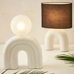 Fabrique de Styles Lampe en céramique et coton ecru et noir h34.5cm - Organic* Lampes À Poser