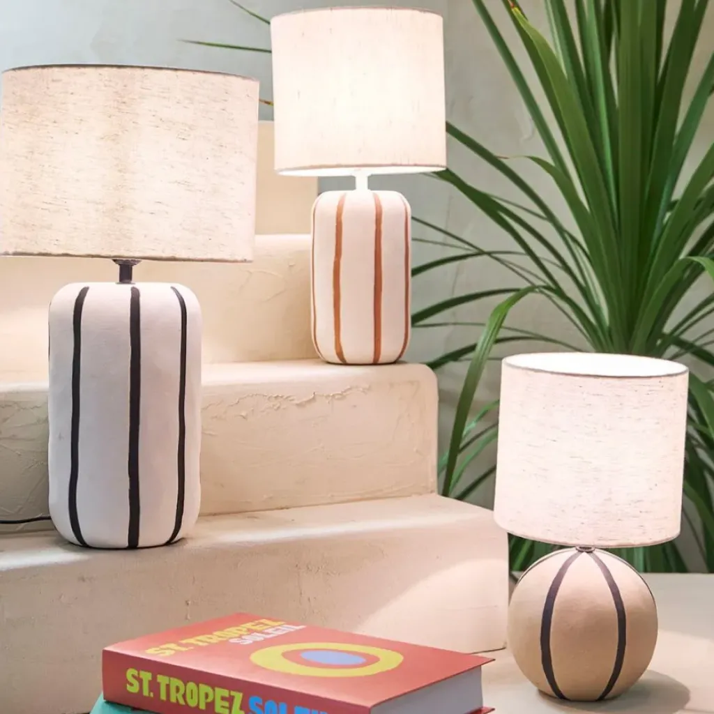 Fabrique de Styles Lampe en céramique rayée et écru h40cm - Paese* Lampes À Poser
