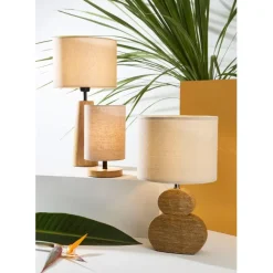 Fabrique de Styles Lampe en hévéa et lin naturel et beige h23.5cm - Filen* Lampes À Poser