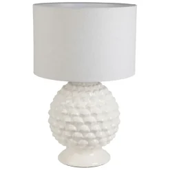 Fabrique de Styles Lampe en porcelaine et lin blanc h59cm - Phebe* Lampes À Poser
