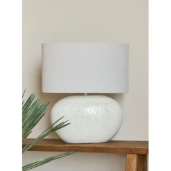 Fabrique de Styles Lampe en terre cuite et lin blanc h50cm - Tahra* Lampes À Poser